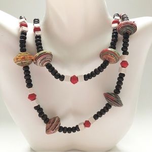 Artisan Cambodia Paper Bead Long Necklace